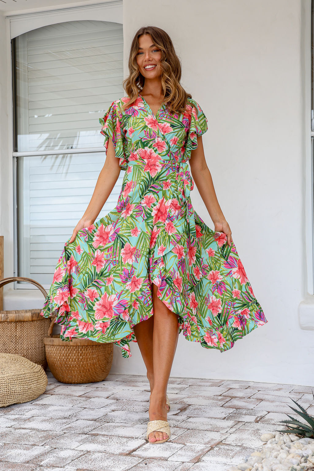 Hibiscus print clearance dress