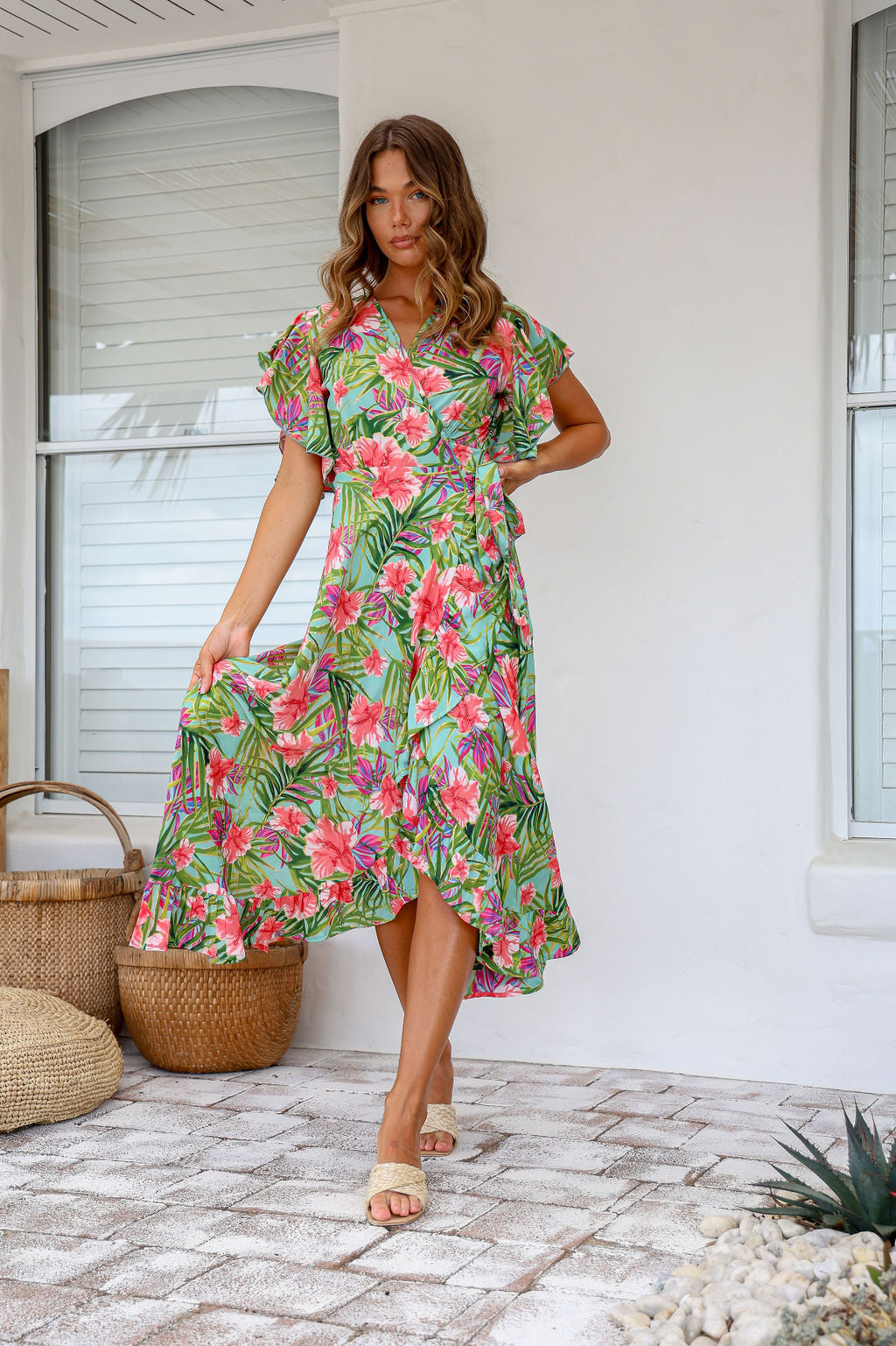 Ava Wrap Dress (Hibiscus Print)