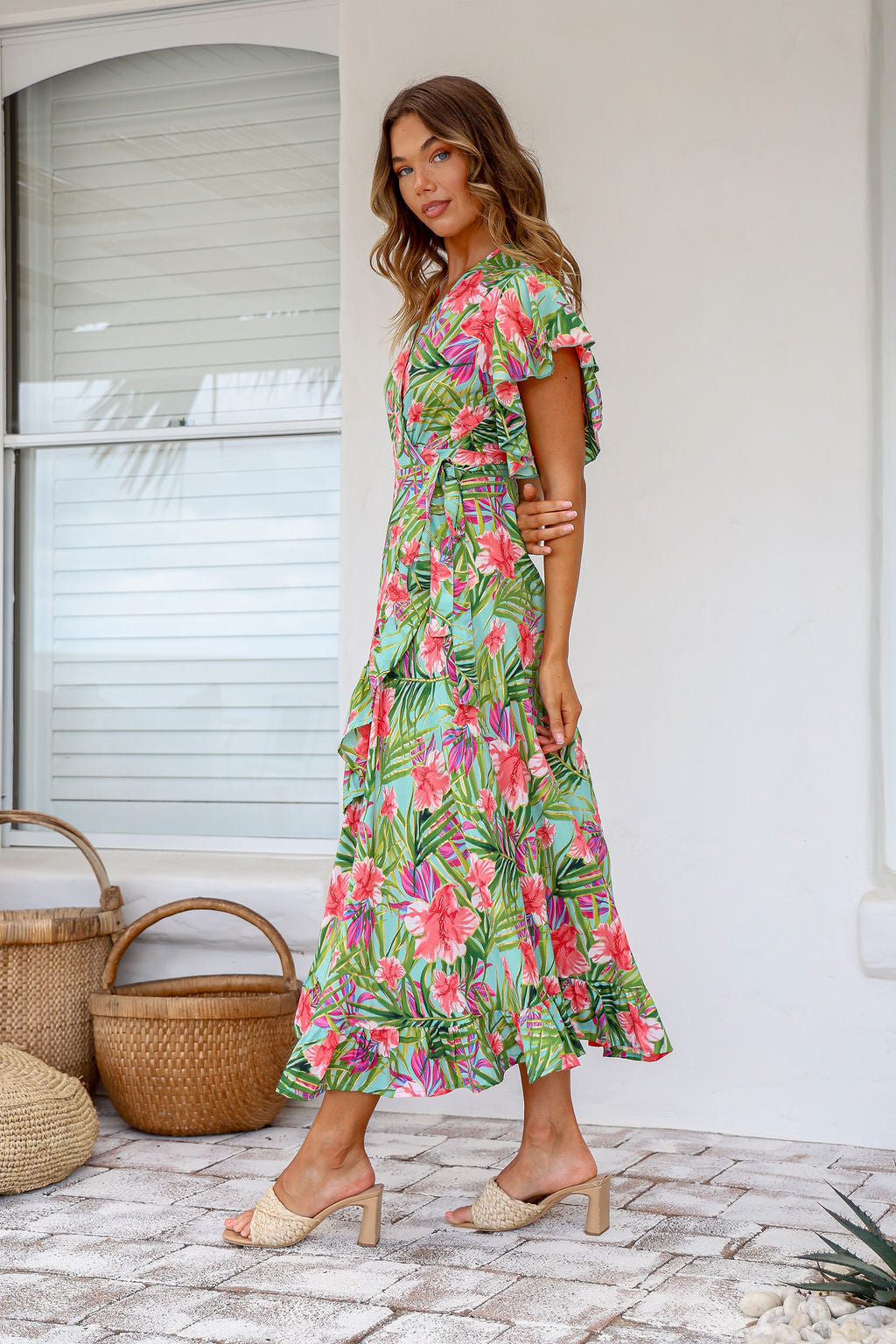 Ava Wrap Dress (Hibiscus Print)