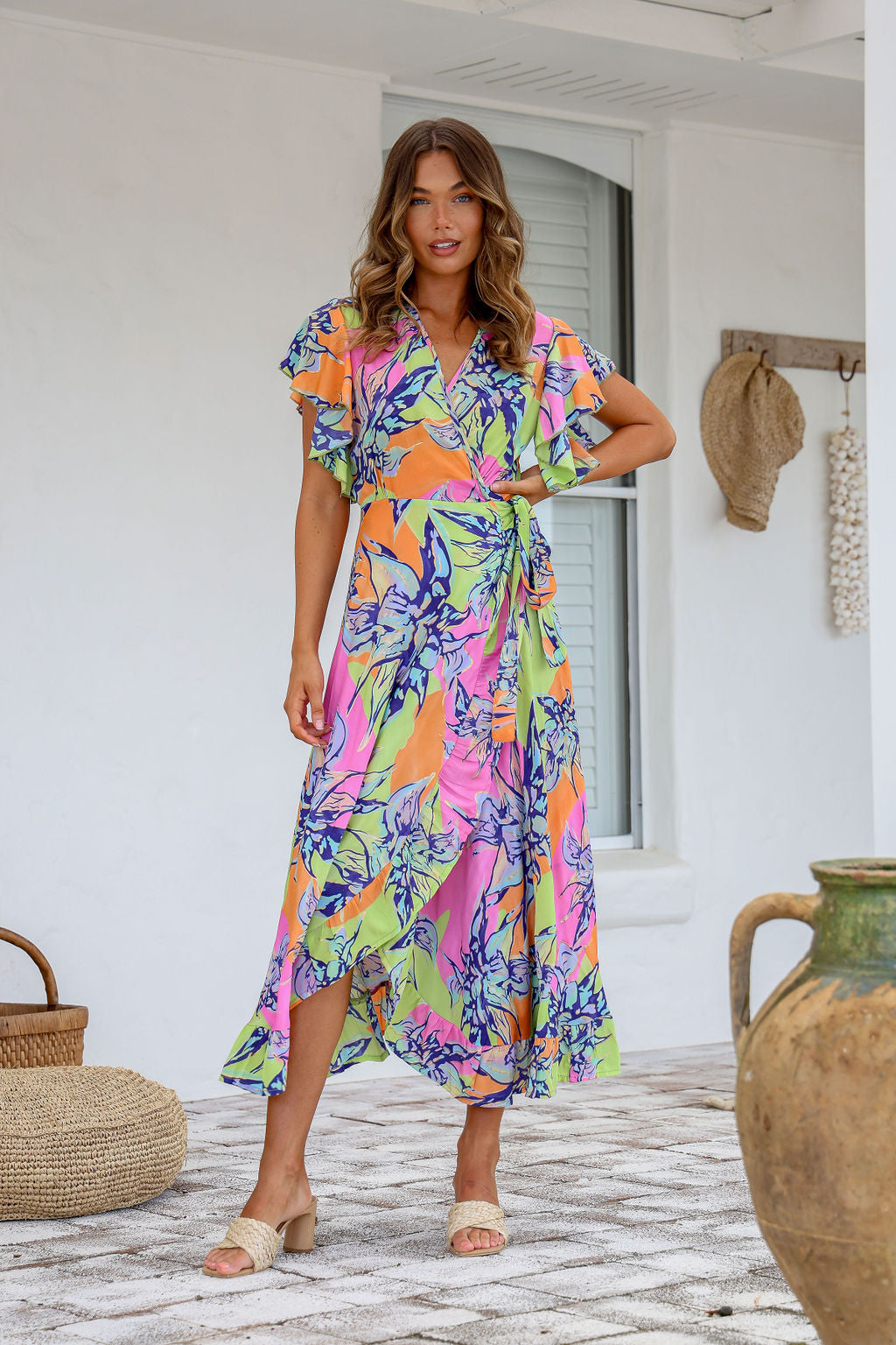 Ava Wrap Dress (Lime Print)