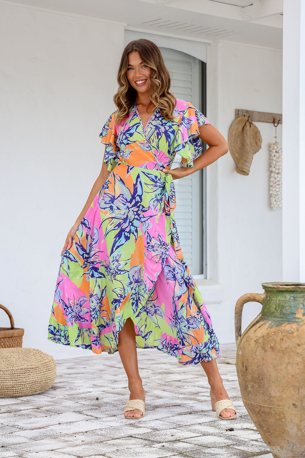 Ava Wrap Dress (Lime Print)