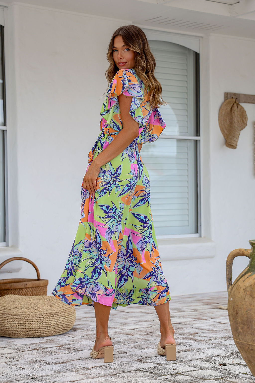 Ava Wrap Dress (Lime Print)