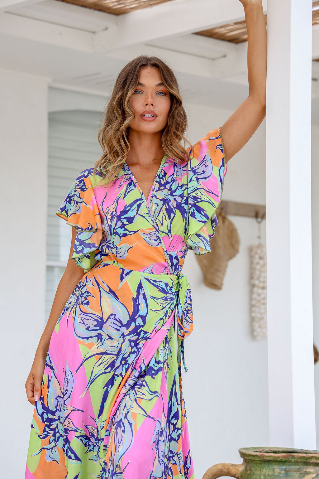 Ava Wrap Dress (Lime Print)