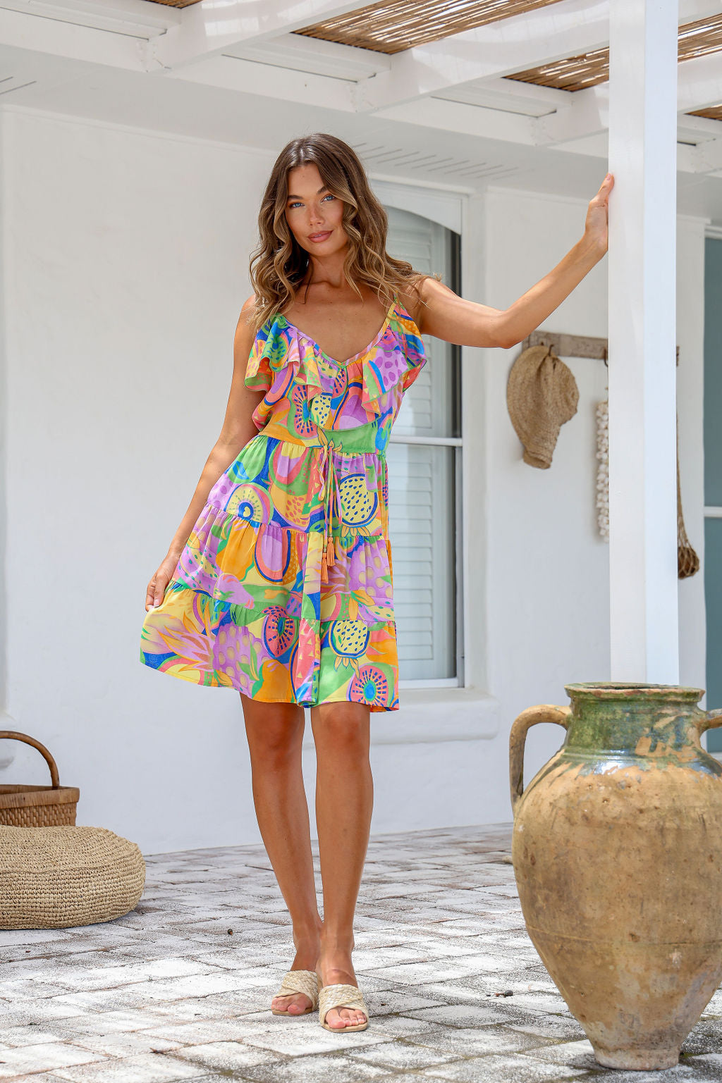 Breanna Short Dress (Melon Print)