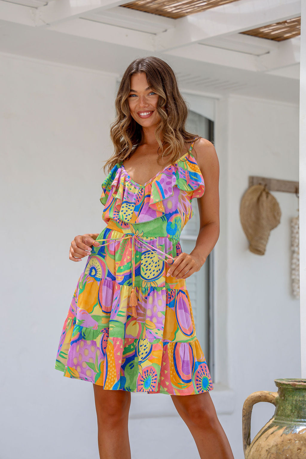 Breanna Short Dress (Melon Print)