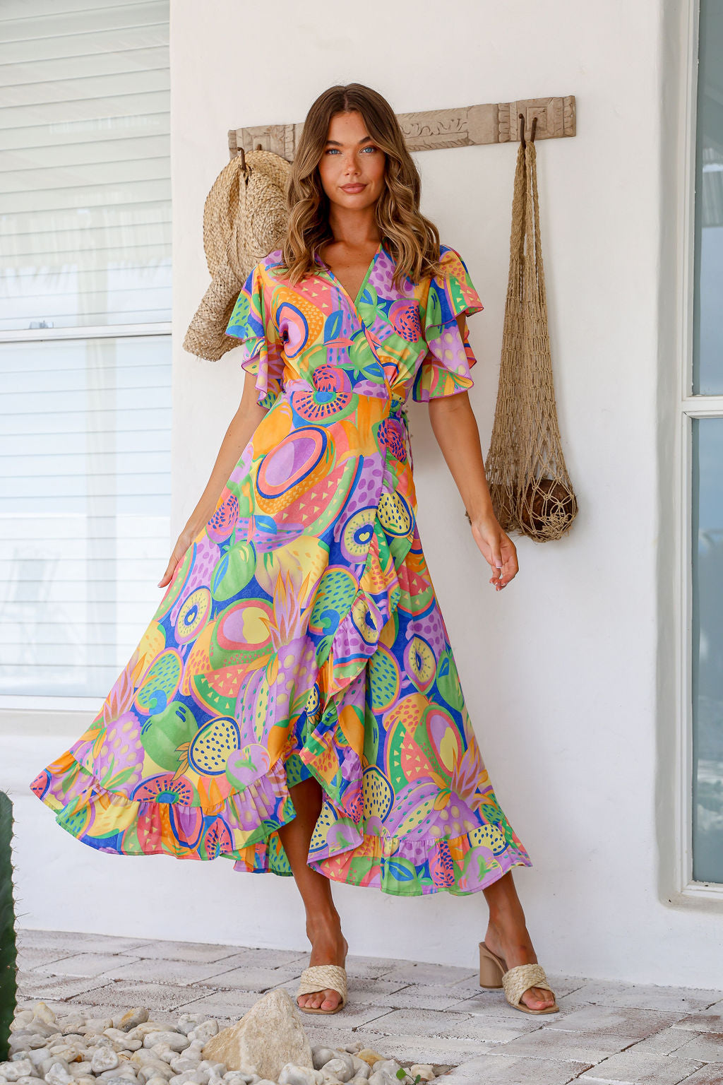 Ava Wrap Dress (Melon Print)